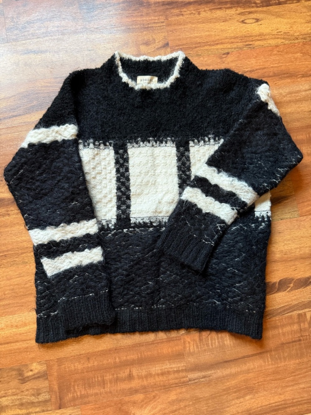 Kordal Studio Black and White Alpaca and Wool Crewneck Sweater
